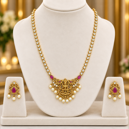 Matte finishing AD stone lord Lakshmi Short Necklace