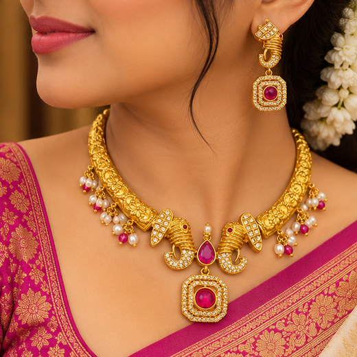 Premium Gold Plated Short Necklace Set - Image 4