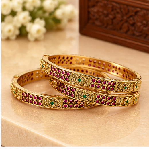 Matte Finishing Flower Design Bangle - Image 2