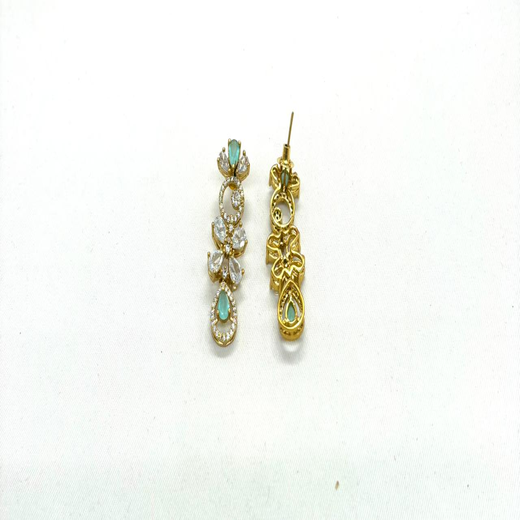 Gold-plated American Diamond Mint-Green Stones Short Necklace - Image 3