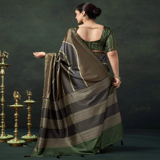 Khaki Silk Printed Saree - Image 4
