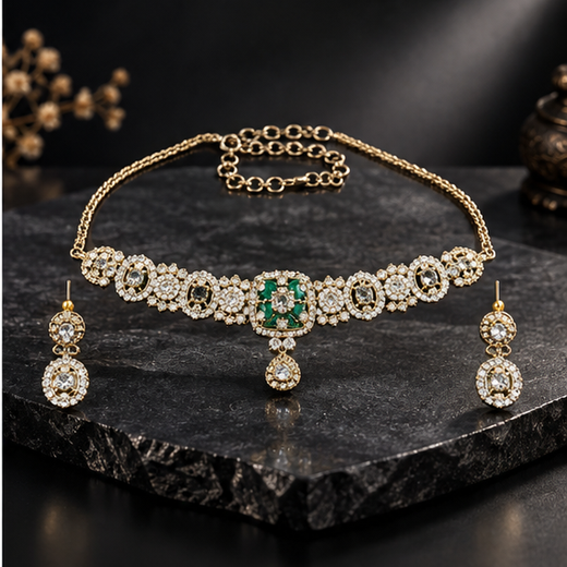 Victorian Floral design Green stone Choker - Image 4