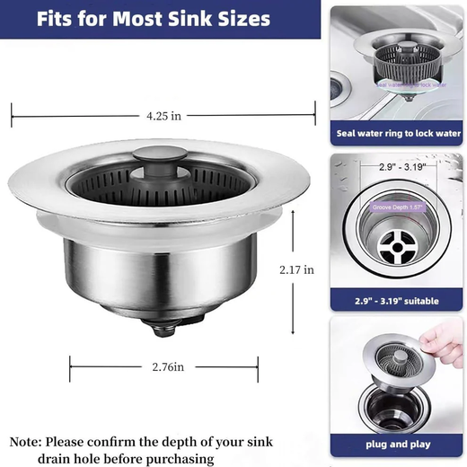 3 IN 1 KITCHEN SINK DRAIN STRAINER STOPPER - Image 4