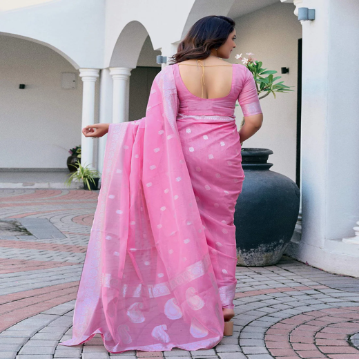 Light Pink Chanderi Woven Saree - Image 4