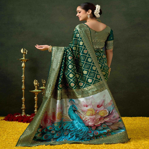 Sea Green Silk Woven Banarasi Saree - Image 4