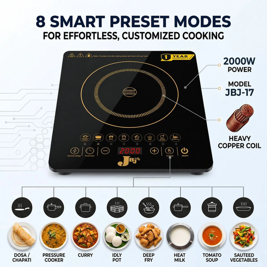 JBJ 2000 W Induction Cooktop Touch Panel (Black, M17) - Image 3
