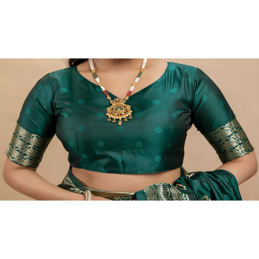 Rama Green Silk Woven Banarasi Saree - Image 2