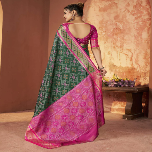 Dark Green Silk Woven Patola Saree - Image 4