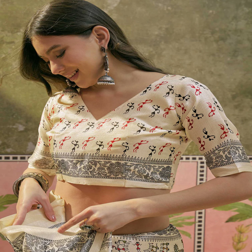 Beige Khadi Printed Saree - Image 2