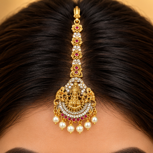 Matte Finishing AD Stones Lord Lakshmi Maang tikka - Image 4
