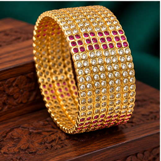 Pure Panchaloham White And Red Stones 4 bangles - Image 3