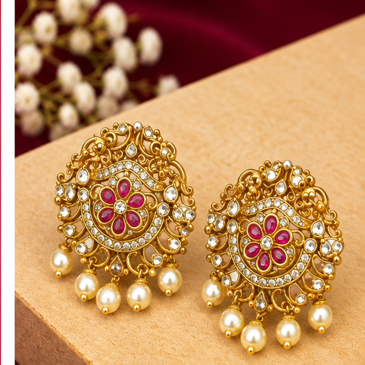 Victorian finishing Jadai Billai With Pink Flower Designed - Image 2
