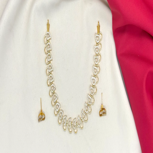 Matte finishing white cubic zirconia stones short Necklace - Image 2