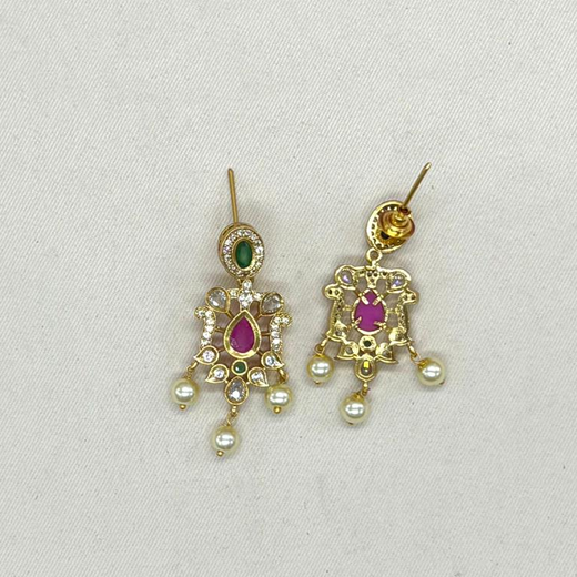 Matte finishing Pink stones pearls with Elephant design Short Necklace - Image 2