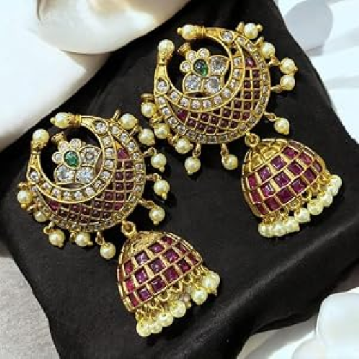 Kempu stone chand model jumkas - Image 2