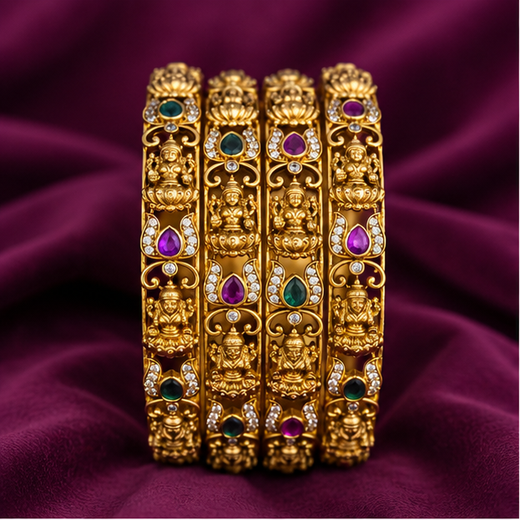 Matte Gold Lakshmi Devi Bangles | Artificial Jewellery