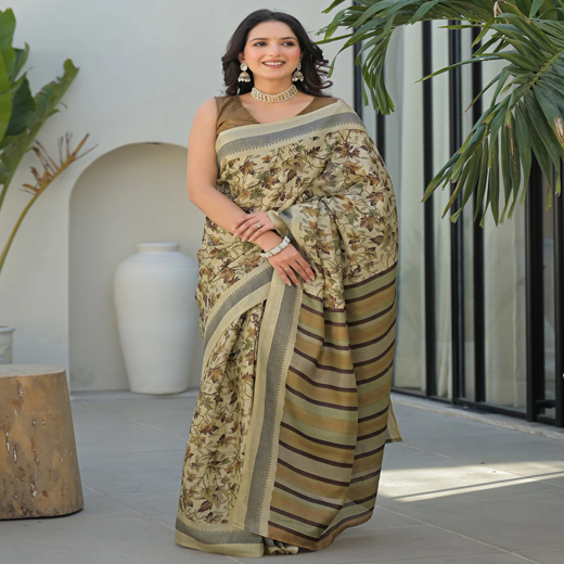 Beige Khadi Printed Saree