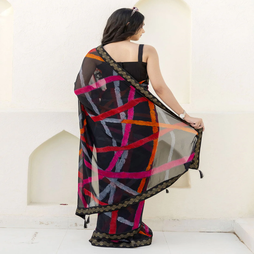 Black Georgette Printed Saree - Image 4