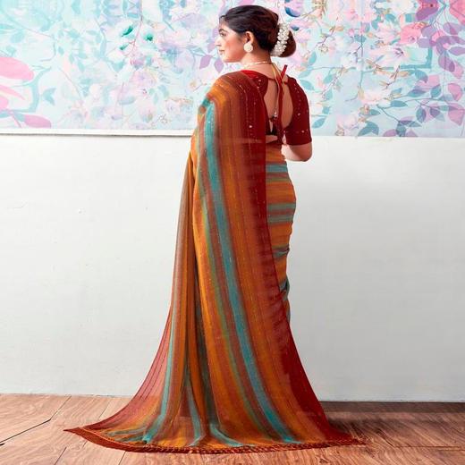 Multicoloured Georgette Printed Saree - Image 4