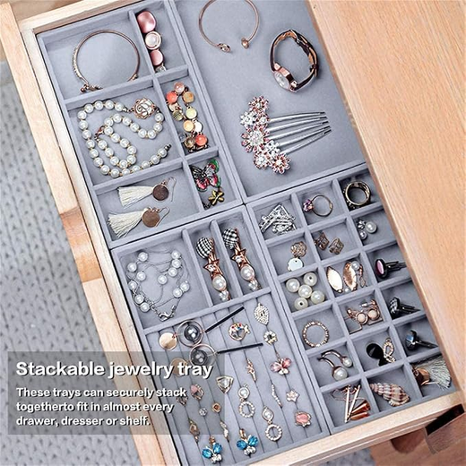 Velvet Jewellery Tray Organiser Set of 4