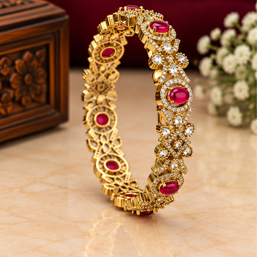 Victorian Finishing Beautifully Designed Floral With Red Stones Bangle - Image 3