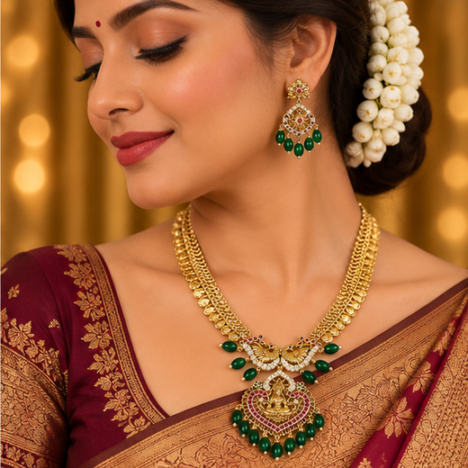 Matte finishing with green beads Long haram - Image 4