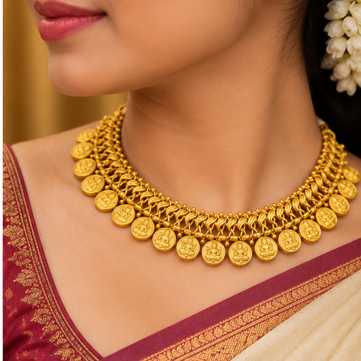 Antique gold-plated Lakshmi Kasu Mala necklace - Image 4