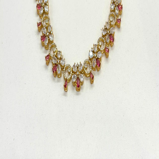 Gold-plated American Diamond Red Stones Short Necklace - Image 2