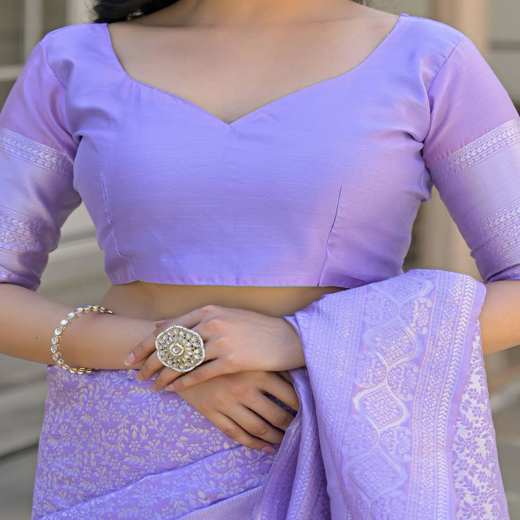 Light Purple Silk Woven Bananrasi Saree - Image 2