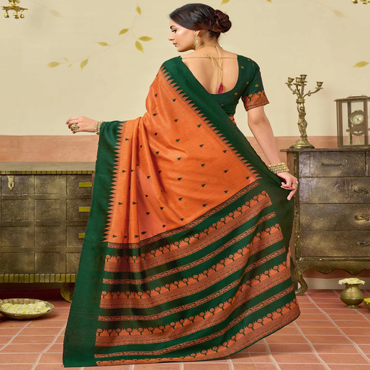 Orange Chanderi Woven Saree - Image 4