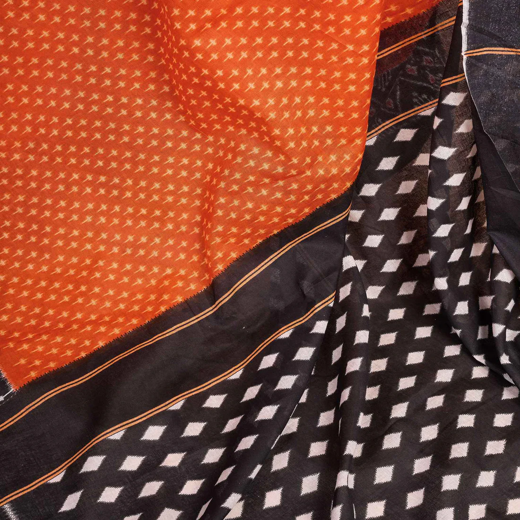 Ready To Wear Orange Cotton Printed Saree - Image 3