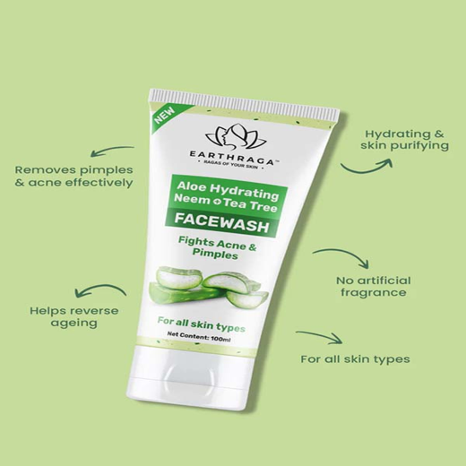 Earthraga Aloe Hydrating Neem Tea Tree Face Wash | Controls Acne and Pimple | 100 ml - Image 4