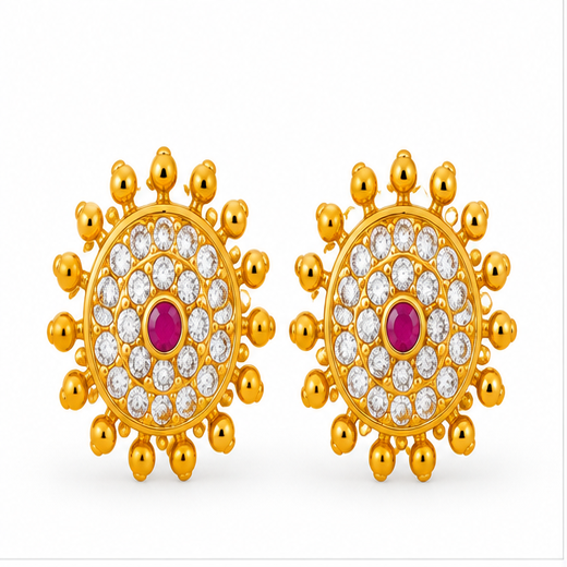 Matte Finish Kempu Stone Sun Design Earrings | Artificial Jewellery