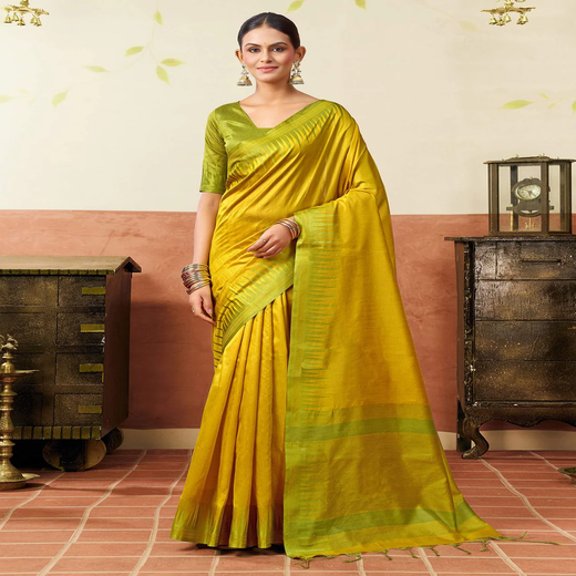 Yellow Silk Woven Saree