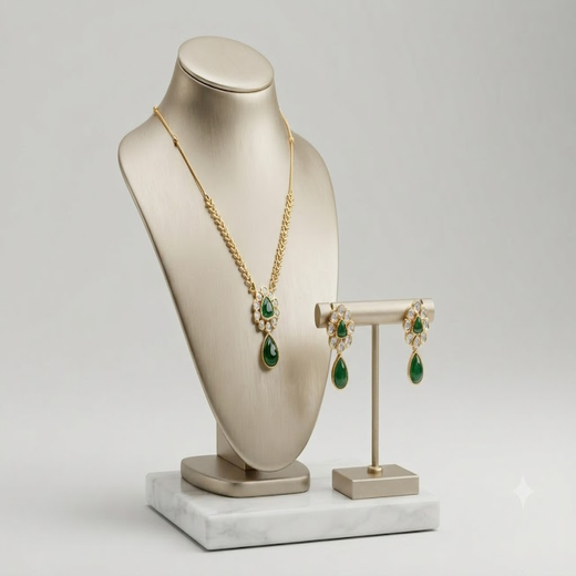 Matte finishing with Green stone short Necklace
