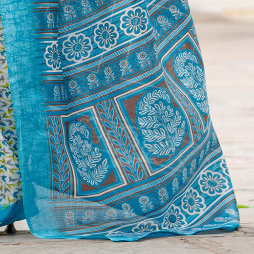 Off White Khadi Printed Saree - Image 3