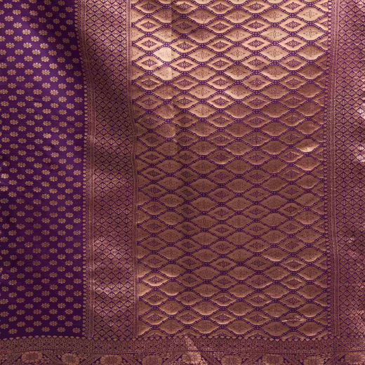 Dark Purple Silk Woven Banarasi Saree - Image 3
