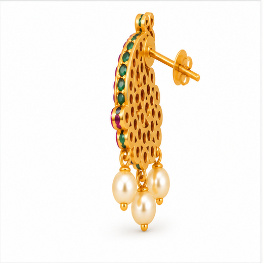Kempu-Stone's With Peacock Designed Earring - Image 3