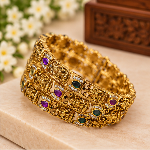 Matte Gold Lakshmi Devi Bangles | Artificial Jewellery - Image 2