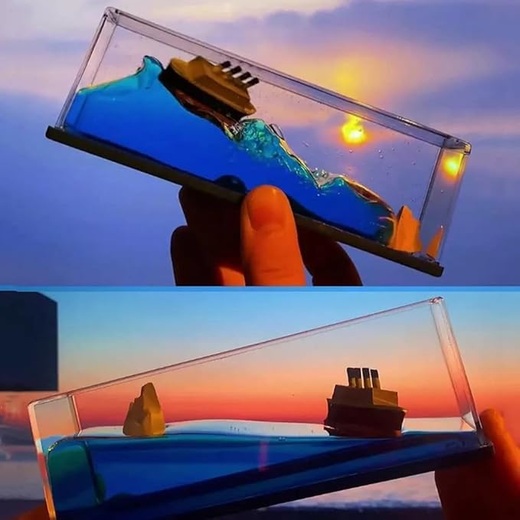 Liquid Wave Cruise Ship Decoration Unsinkable Titanic Model in A Clear Liquid Motion Bottle - Image 3