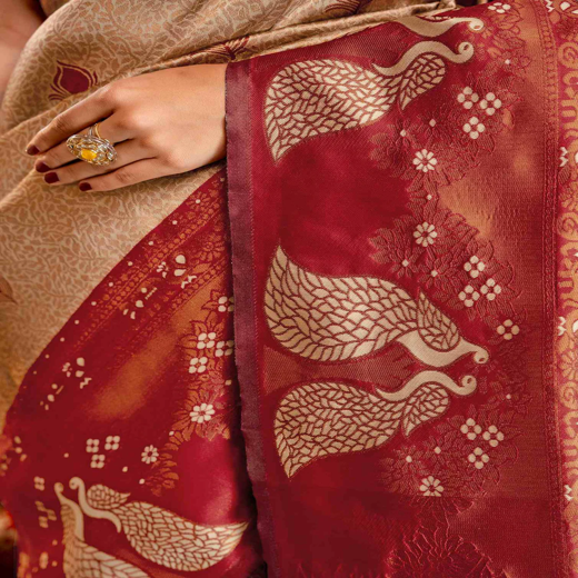 Beige Silk Woven Kanjivaram Saree - Image 3