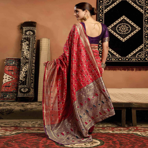 Red Banarasi Silk Saree - Image 4