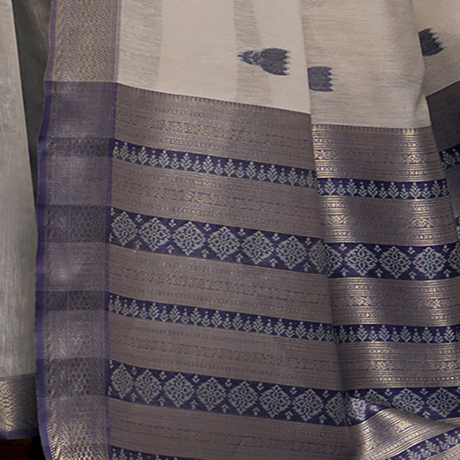 Off-White Cotton Woven Saree - Image 2