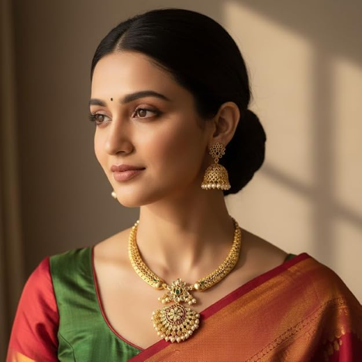 Antique Gold Plated Kundan & Pearl Necklace Set - Image 4