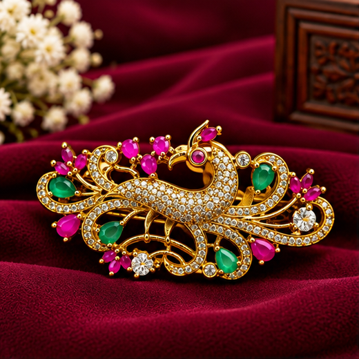 Peacock Design Ruby Stones Hair Clip