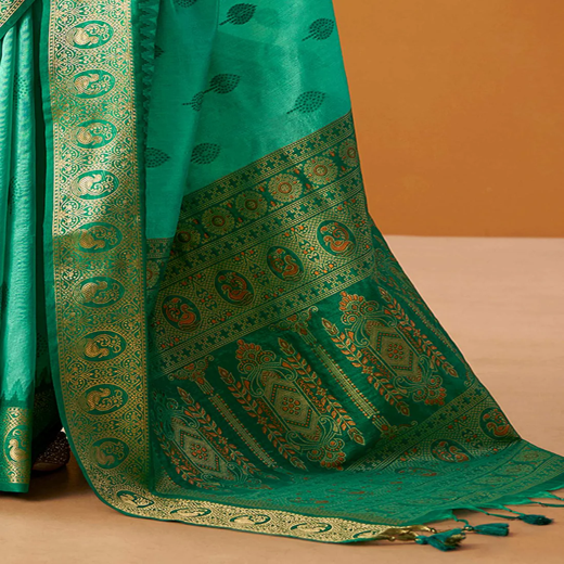 Rama Green Silk Woven Kanjivaram Saree - Image 3