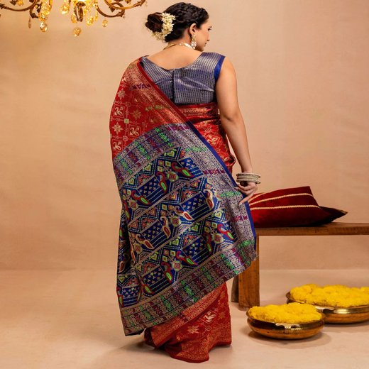 Maroon Silk Woven Patola Saree - Image 4