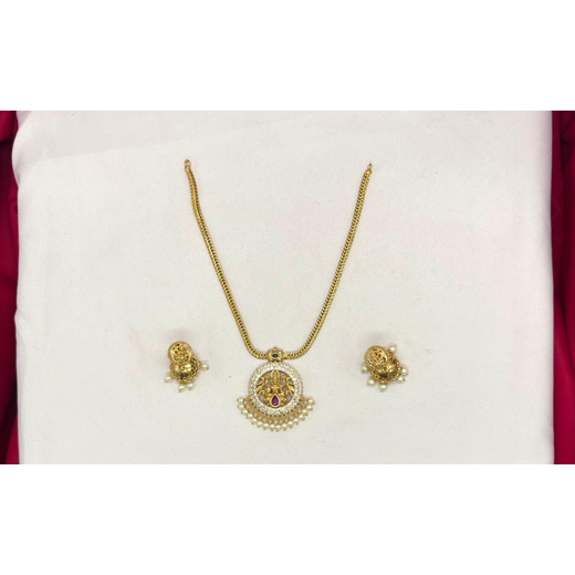 Matte finishing with lord Lakshmi and whiten stone short necklace