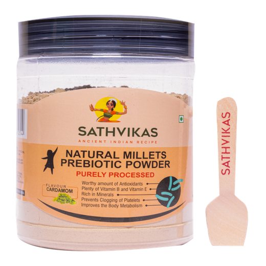 Sathvikas Natural Millets Prebiotic Powder (Cardamom Flavour) 500 Grams Pack Of 1.