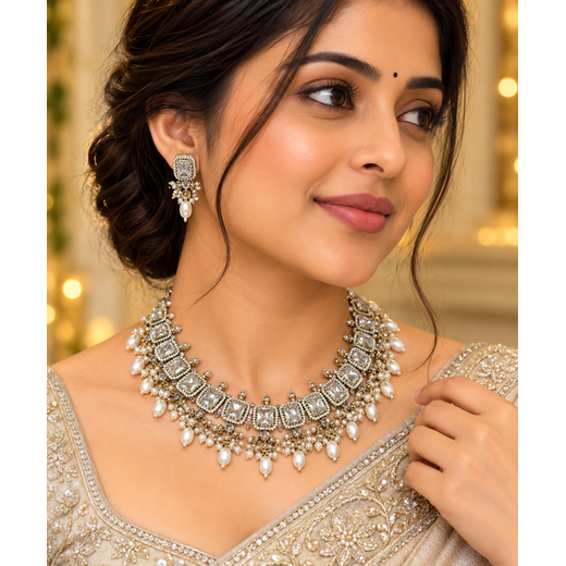 Victorian Short Necklace With Moissanite White stone - Image 4